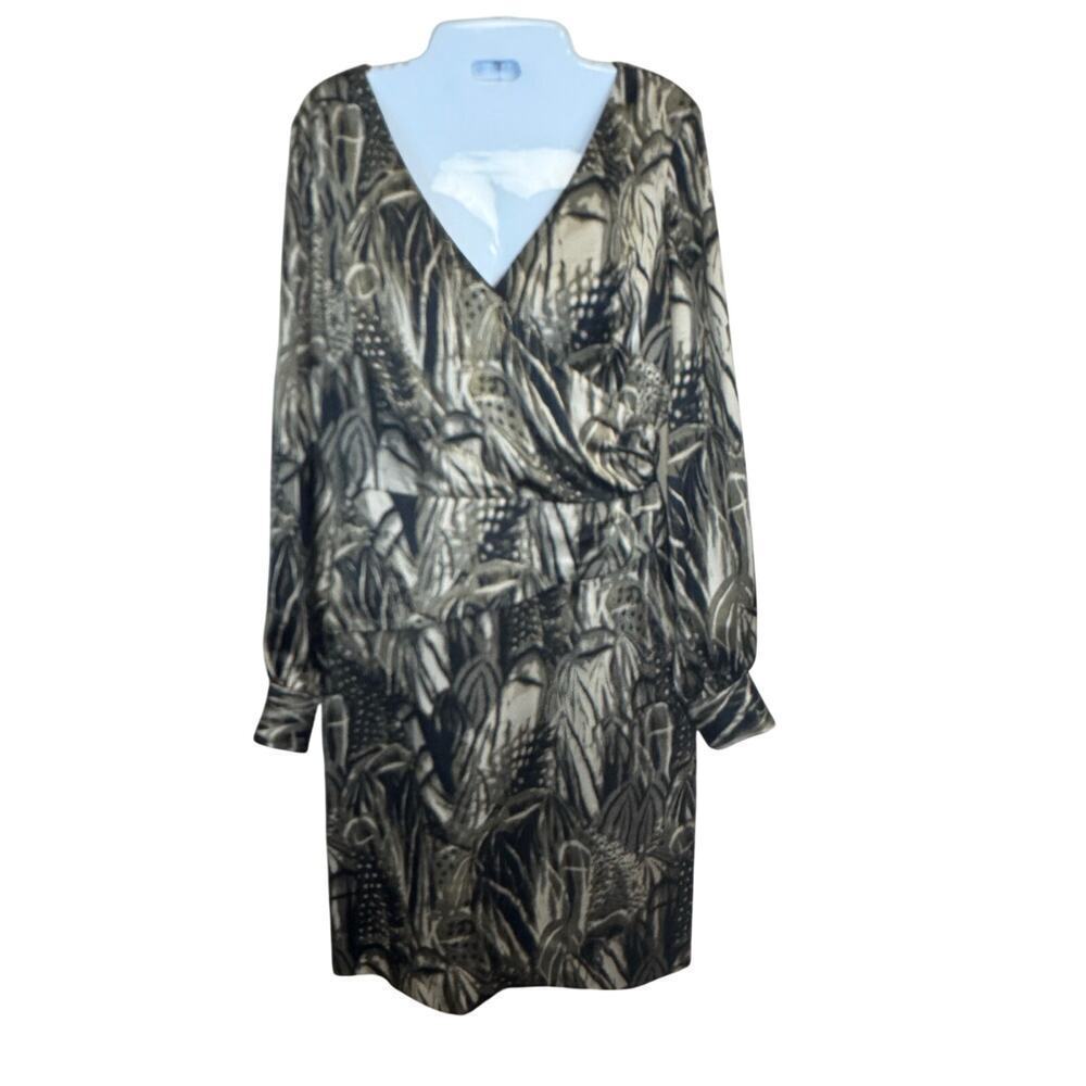 Antonio Melani Jacynda Satin Asymmetrical Peplum Olive Jungle Print Dress SZ 4